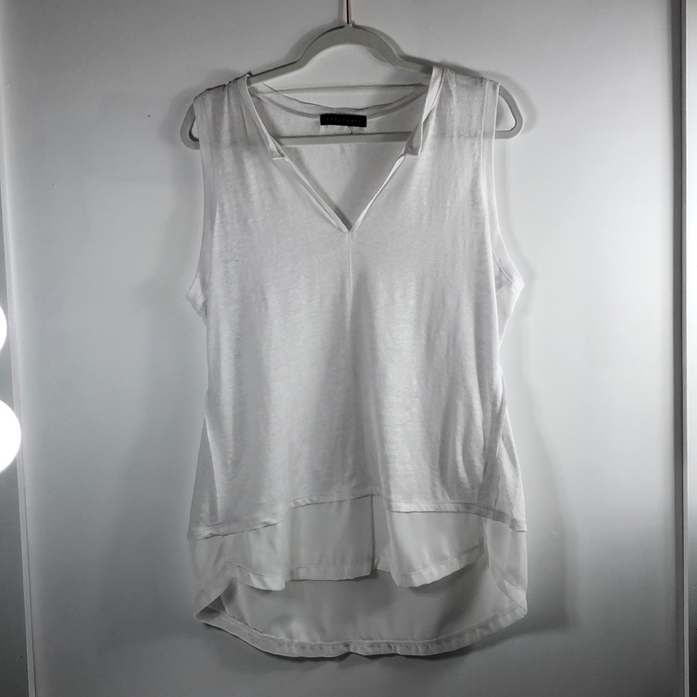 sanctuary 100% linen top high low raw edges, large